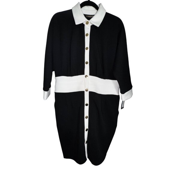 Gabrielle Union New York & Company Black White Button-Up Dress Large NWT Stretch - Picture 3 of 14